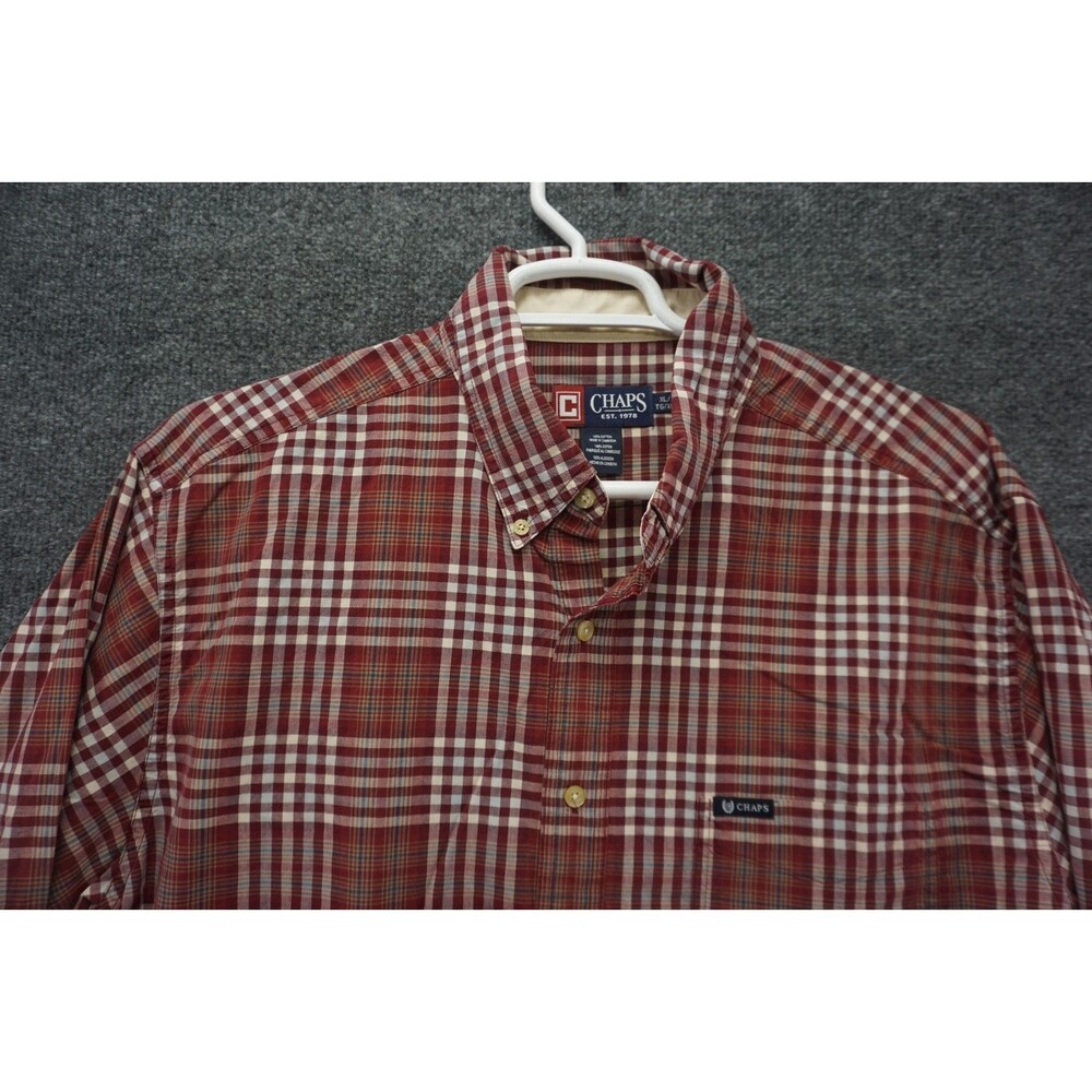 Chaps Shirt Mens XL Red Plaid Button Down Long Sleeve